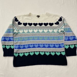 Talbots Sweater Womens Petite 2X Black White Hearts Striped Pullover Love Cute